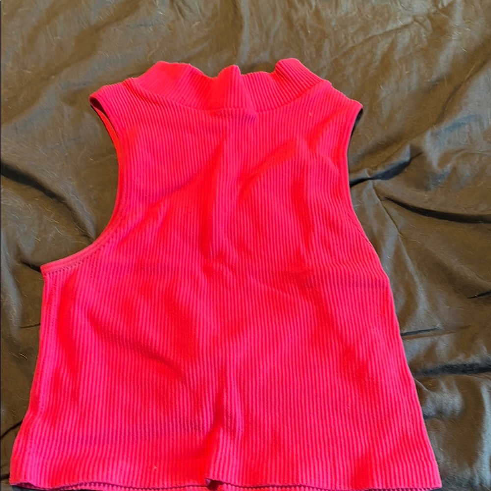 By Together Pink Sleeveless Ribbed Mandarin Collar Tank